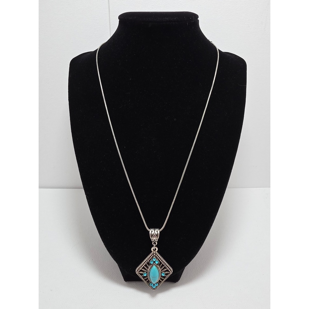 Bijoux by Meera Turquoise Blue Rhinestone Southwestern Pendant Necklace 16-19in